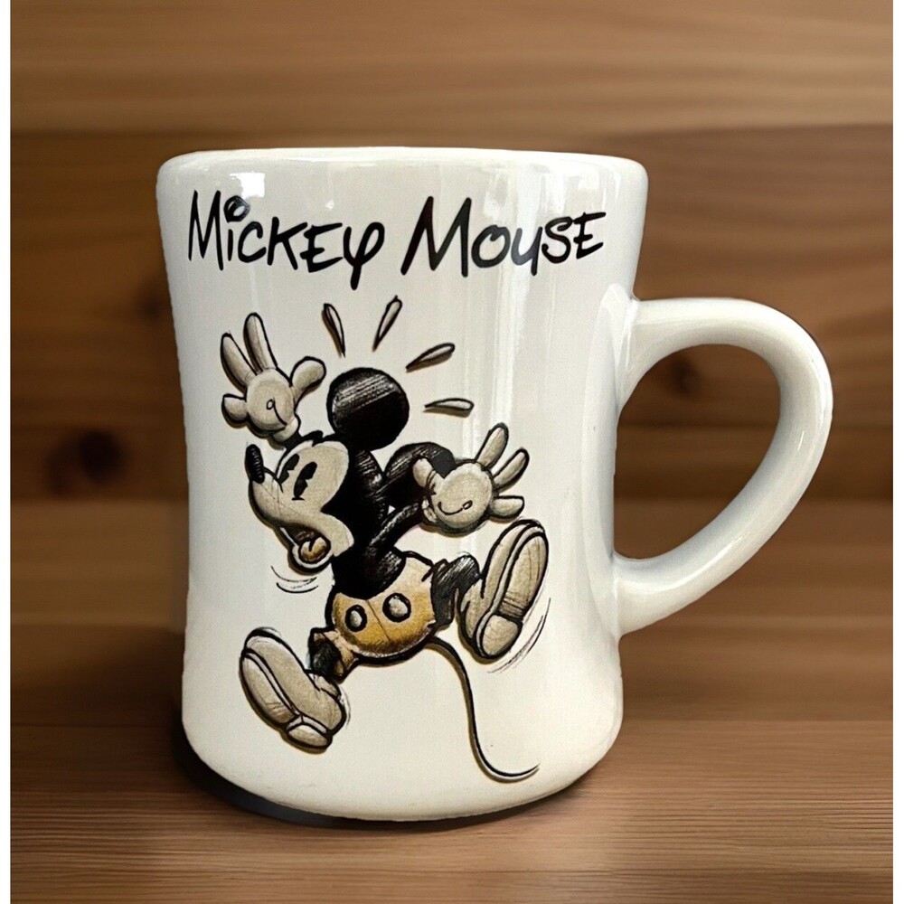 Disney Store Mickey Mouse Sketch Double Sided Coffee Mug 16 Oz Yellow Interior